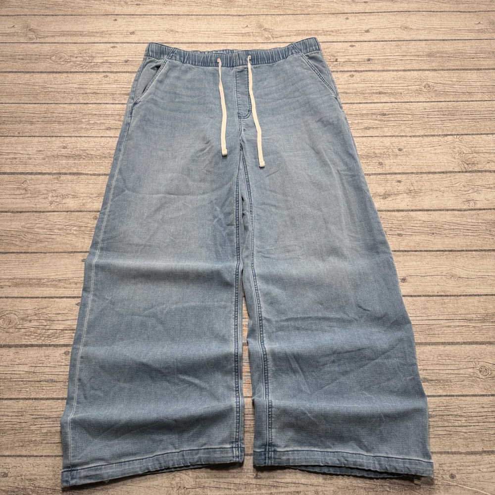 American Eagle Pants Womens Large Blue Denim Wide Leg Baggy High Rise Light Wash